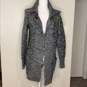 LOFT Gray Cable Knit Cardigan Sweater Dress Shawl Collar Double Breasted Small